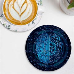 Artificial Intelligence Network Blue Art UV Print Round Tile Coaster