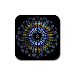 Mandala Floral Rose Window Strasbourg Cathedral France Rubber Square Coaster (4 Pack) by Semog4