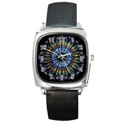 Mandala Floral Rose Window Strasbourg Cathedral France Square Metal Watch by Semog4