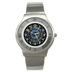 Mandala Floral Rose Window Strasbourg Cathedral France Stainless Steel Watch by Semog4