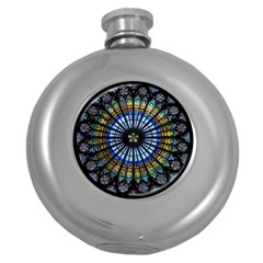 Mandala Floral Rose Window Strasbourg Cathedral France Round Hip Flask (5 Oz) by Semog4