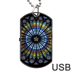 Mandala Floral Rose Window Strasbourg Cathedral France Dog Tag Usb Flash (two Sides) by Semog4