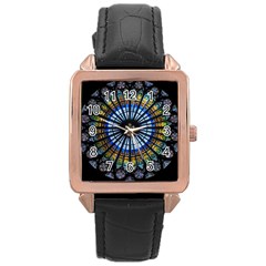 Mandala Floral Rose Window Strasbourg Cathedral France Rose Gold Leather Watch  by Semog4