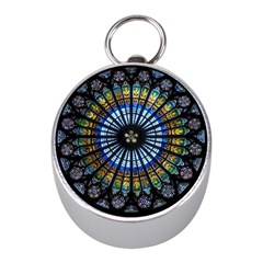 Mandala Floral Rose Window Strasbourg Cathedral France Mini Silver Compasses by Semog4