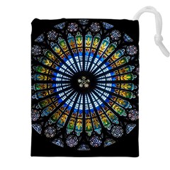 Mandala Floral Rose Window Strasbourg Cathedral France Drawstring Pouch (5xl) by Semog4