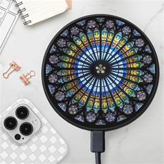 Mandala Floral Rose Window Strasbourg Cathedral France Wireless Fast Charger(black) by Semog4