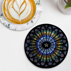 Mandala Floral Rose Window Strasbourg Cathedral France Uv Print Round Tile Coaster by Semog4