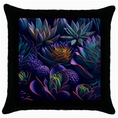 Ai Generated Succulents Flowers Throw Pillow Case (black) by Semog4