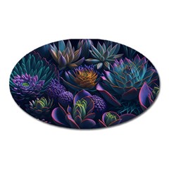 Ai Generated Succulents Flowers Oval Magnet by Semog4