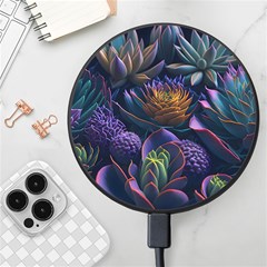 Ai Generated Succulents Flowers Wireless Fast Charger(black) by Semog4