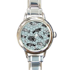 Fish Koi Ocean Sea Oriental Waves Round Italian Charm Watch by Semog4