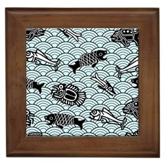 Fish Koi Ocean Sea Oriental Waves Framed Tile by Semog4