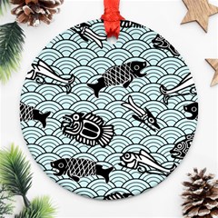 Fish Koi Ocean Sea Oriental Waves Ornament (round) by Semog4