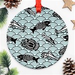 Fish Koi Ocean Sea Oriental Waves Ornament (Round) Front