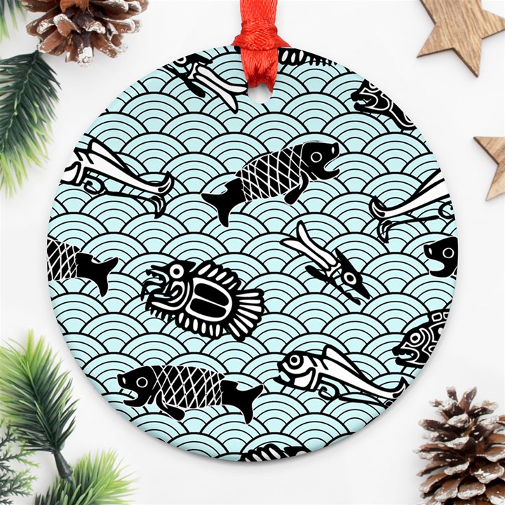 Fish Koi Ocean Sea Oriental Waves Ornament (Round)