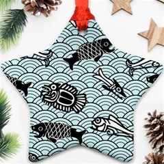 Fish Koi Ocean Sea Oriental Waves Ornament (star) by Semog4