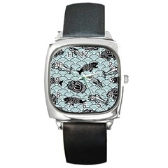 Fish Koi Ocean Sea Oriental Waves Square Metal Watch by Semog4