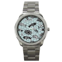 Fish Koi Ocean Sea Oriental Waves Sport Metal Watch