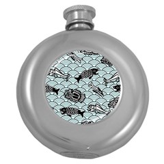 Fish Koi Ocean Sea Oriental Waves Round Hip Flask (5 Oz) by Semog4