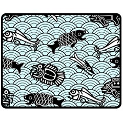 Fish Koi Ocean Sea Oriental Waves One Side Fleece Blanket (medium) by Semog4