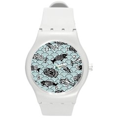 Fish Koi Ocean Sea Oriental Waves Round Plastic Sport Watch (m) by Semog4