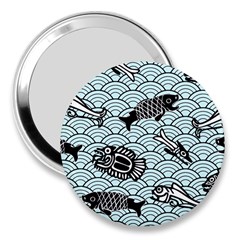 Fish Koi Ocean Sea Oriental Waves 3  Handbag Mirrors