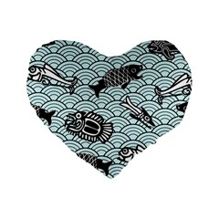 Fish Koi Ocean Sea Oriental Waves Standard 16  Premium Heart Shape Cushions by Semog4