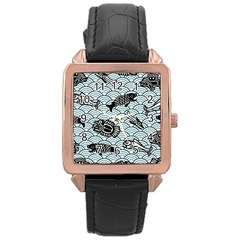 Fish Koi Ocean Sea Oriental Waves Rose Gold Leather Watch  by Semog4