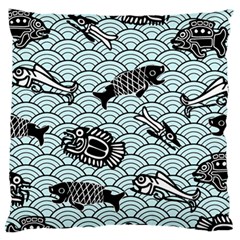 Fish Koi Ocean Sea Oriental Waves Large Premium Plush Fleece Cushion Case (two Sides) by Semog4