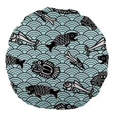 Fish Koi Ocean Sea Oriental Waves Large 18  Premium Flano Round Cushions by Semog4