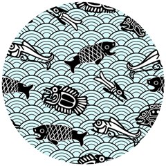 Fish Koi Ocean Sea Oriental Waves Wooden Puzzle Round by Semog4