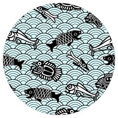 Fish Koi Ocean Sea Oriental Waves Round Trivet by Semog4