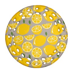 Lemon Background Lemon Wallpaper Round Filigree Ornament (two Sides)