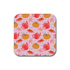 Pumpkin Tea Cup Pie Dessert Rubber Coaster (square) by Semog4