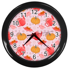 Pumpkin Tea Cup Pie Dessert Wall Clock (black) by Semog4