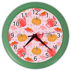 Pumpkin Tea Cup Pie Dessert Color Wall Clock by Semog4