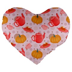 Pumpkin Tea Cup Pie Dessert Large 19  Premium Flano Heart Shape Cushions by Semog4