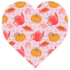 Pumpkin Tea Cup Pie Dessert Wooden Puzzle Heart by Semog4