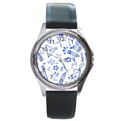 Background Pattern Graphic Round Metal Watch by Semog4