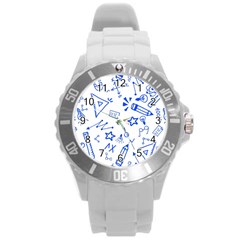 Background Pattern Graphic Round Plastic Sport Watch (l) by Semog4