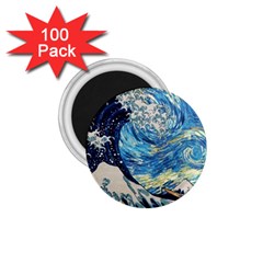 Starry Night Hokusai Vincent Van Gogh The Great Wave Off Kanagawa 1 75  Magnets (100 Pack)  by Semog4