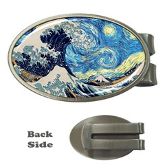 Starry Night Hokusai Vincent Van Gogh The Great Wave Off Kanagawa Money Clips (oval)  by Semog4