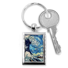 Starry Night Hokusai Vincent Van Gogh The Great Wave Off Kanagawa Key Chain (rectangle) by Semog4