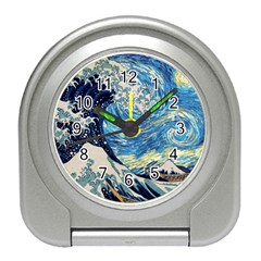 Starry Night Hokusai Vincent Van Gogh The Great Wave Off Kanagawa Travel Alarm Clock by Semog4