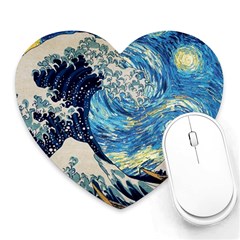 Starry Night Hokusai Vincent Van Gogh The Great Wave Off Kanagawa Heart Mousepad by Semog4