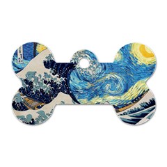 Starry Night Hokusai Vincent Van Gogh The Great Wave Off Kanagawa Dog Tag Bone (two Sides) by Semog4