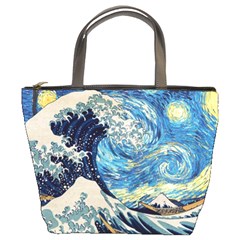 Starry Night Hokusai Vincent Van Gogh The Great Wave Off Kanagawa Bucket Bag