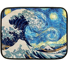 Starry Night Hokusai Vincent Van Gogh The Great Wave Off Kanagawa Fleece Blanket (mini) by Semog4