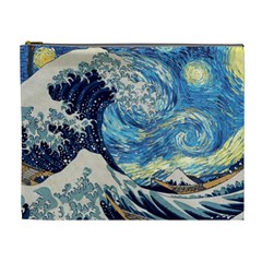 Starry Night Hokusai Vincent Van Gogh The Great Wave Off Kanagawa Cosmetic Bag (xl) by Semog4