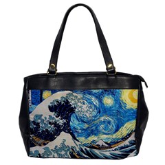 Starry Night Hokusai Vincent Van Gogh The Great Wave Off Kanagawa Oversize Office Handbag by Semog4